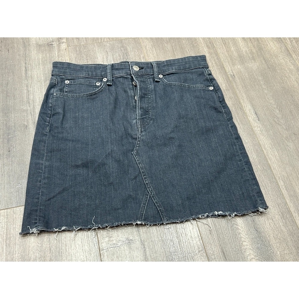 Rag & Bone Womens Mini Denim Skirt Button Fly Raw Hemline Stretch Grey Size 29